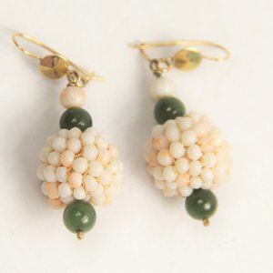 ESTATE VICTORIAN ANTIQUE JEWELRY 14KT GOLD & ANGELSKIN CORAL EARRINGS